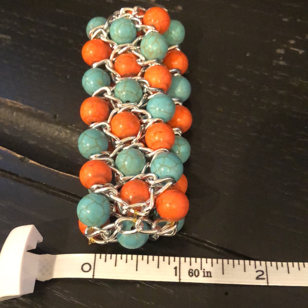 Stretch Bracelet - orange and turquoise - Picture 4 of 4